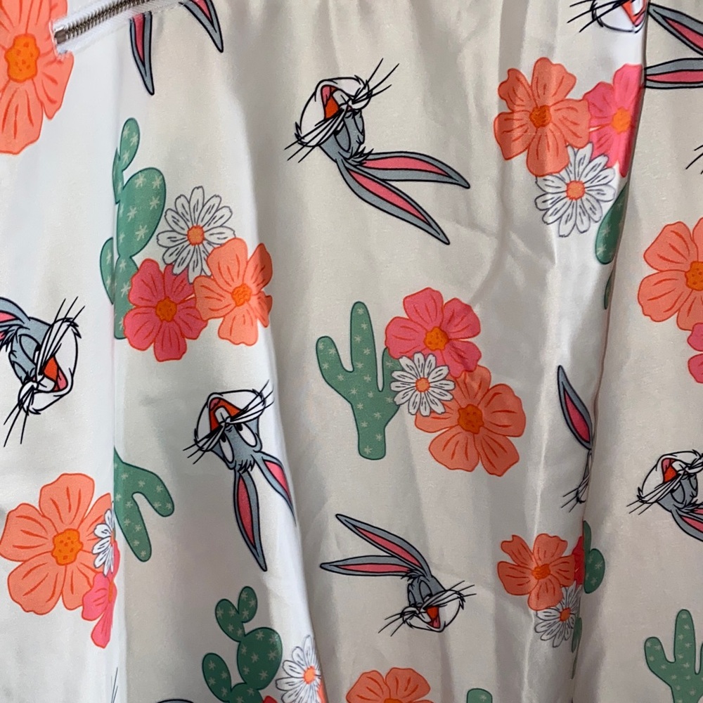 Unique Vintage Bugs Bunny Floral A-Line Skirt - White and Orange - Picture 4 of 5